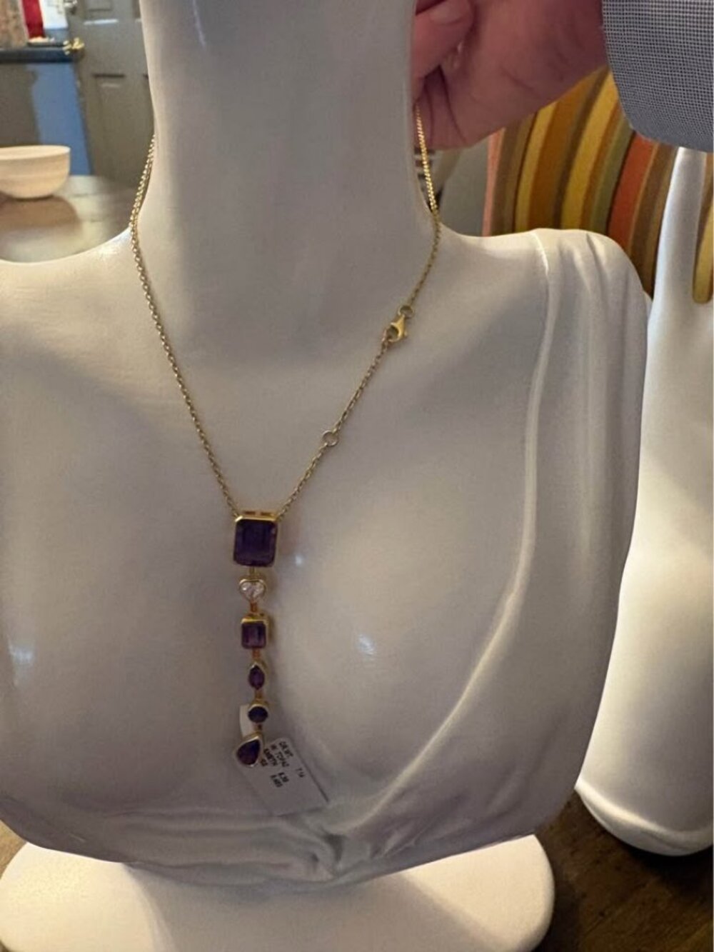 18 Inch Adjustable Necklace Amethyst(6.38) & Moissinite
